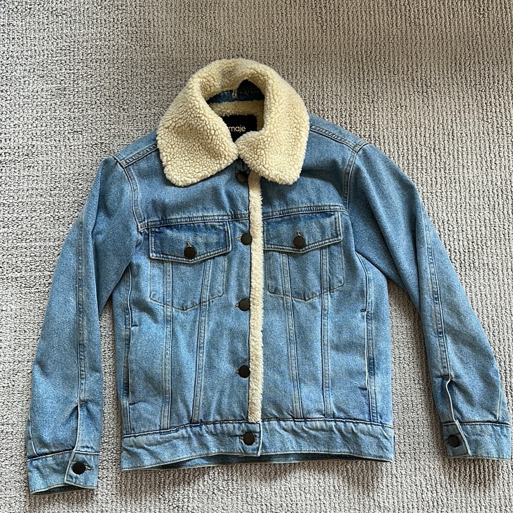 Maje Womens Faux Shearling Lined Denim Jacket